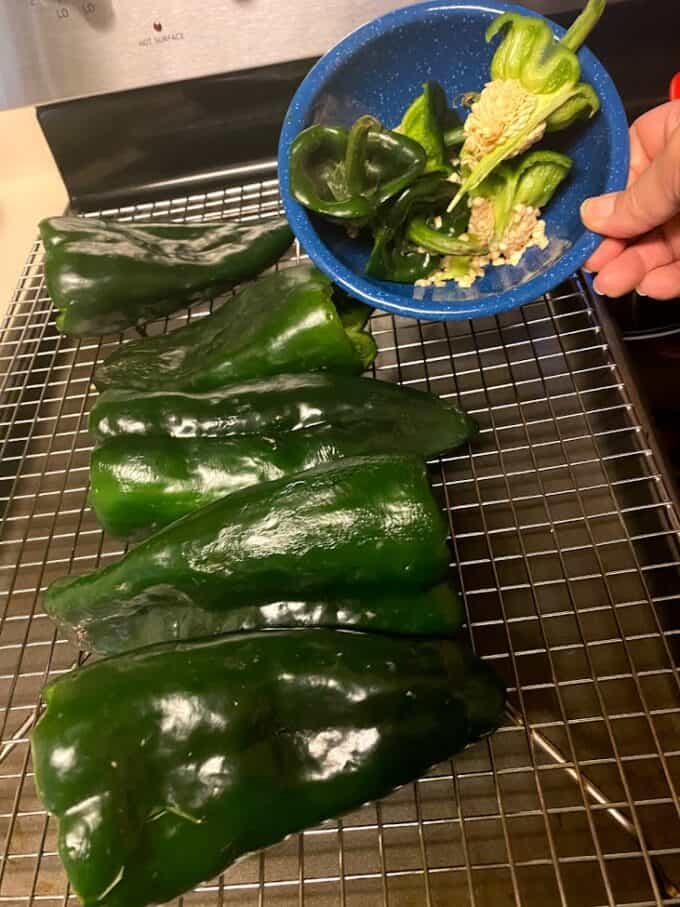 fresh poblanos with stems and seeds removed