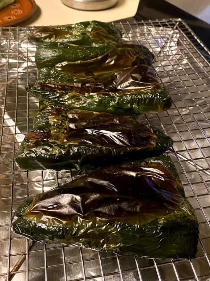 poblanos roasted under the broiler