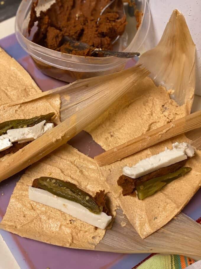 uncooked Tamales with beans, cheese and jalapeño