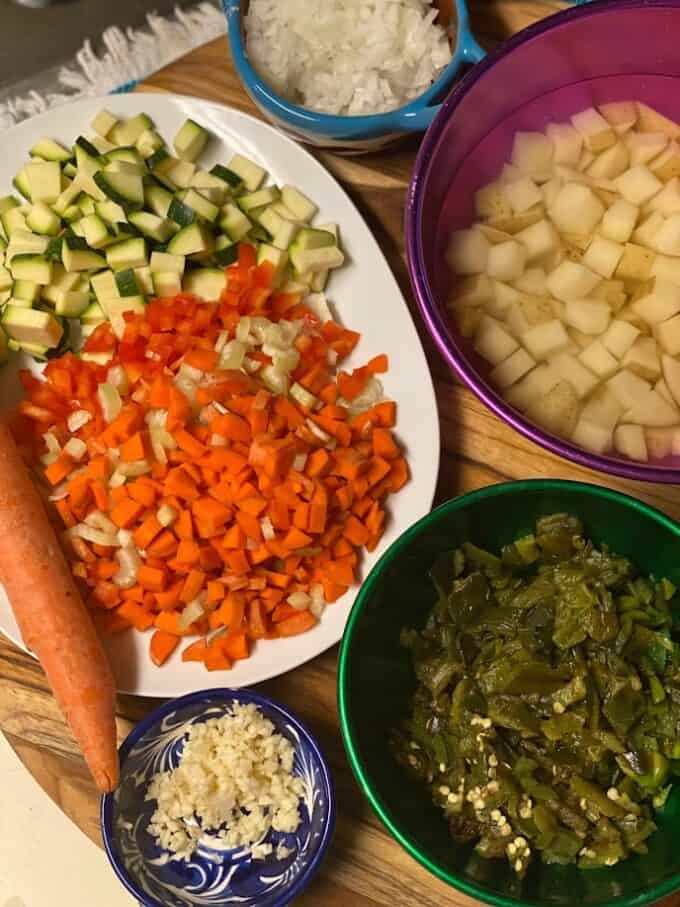 chopped ingredients for chowder