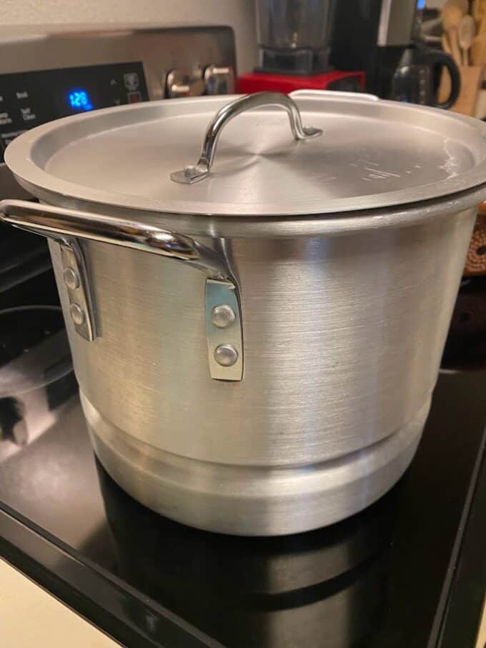 large steamer pot on stove top