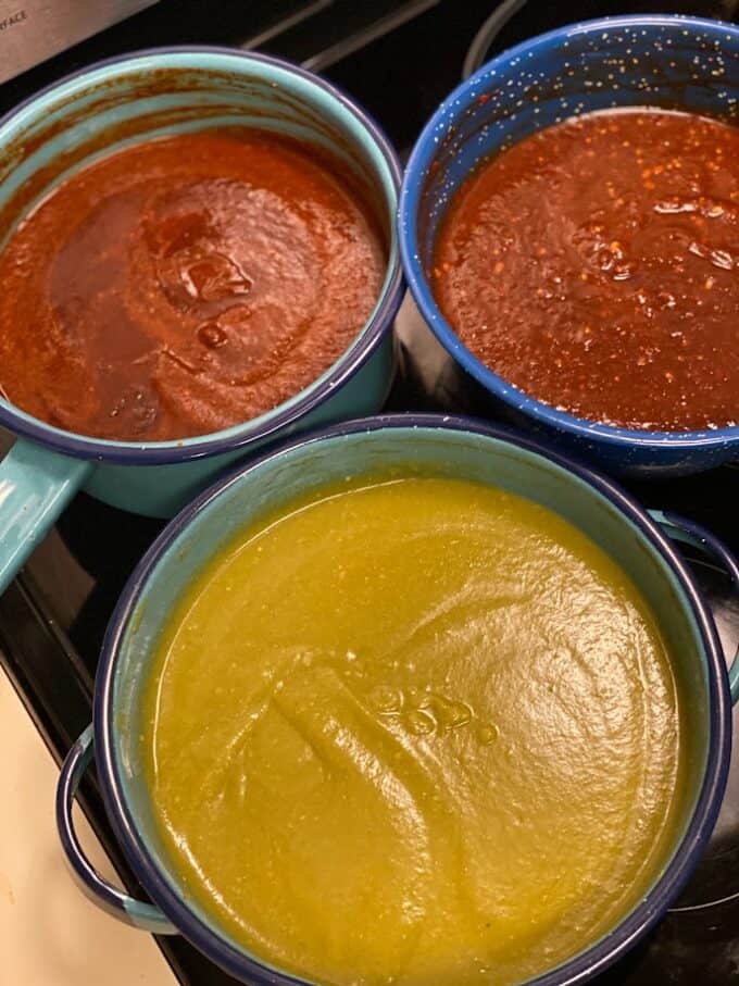 cooking verde sauce along with two red salsa recipes on this day