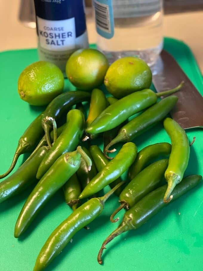 fresh serrano peppers after washing them 