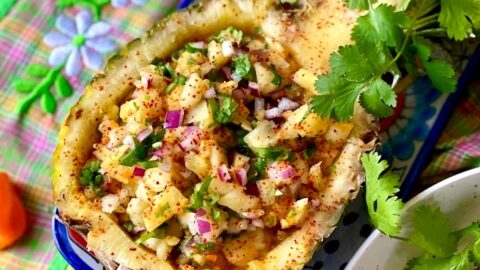 pineapple salsa in hollowed out fresh pineapple