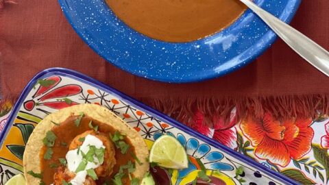 shrimp tostadas with chile morita salsa