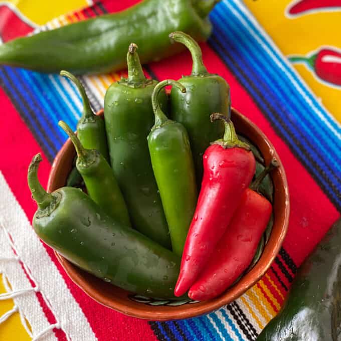 fresh chile peppers in bowl