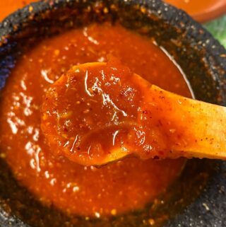 molcajete salsa close up