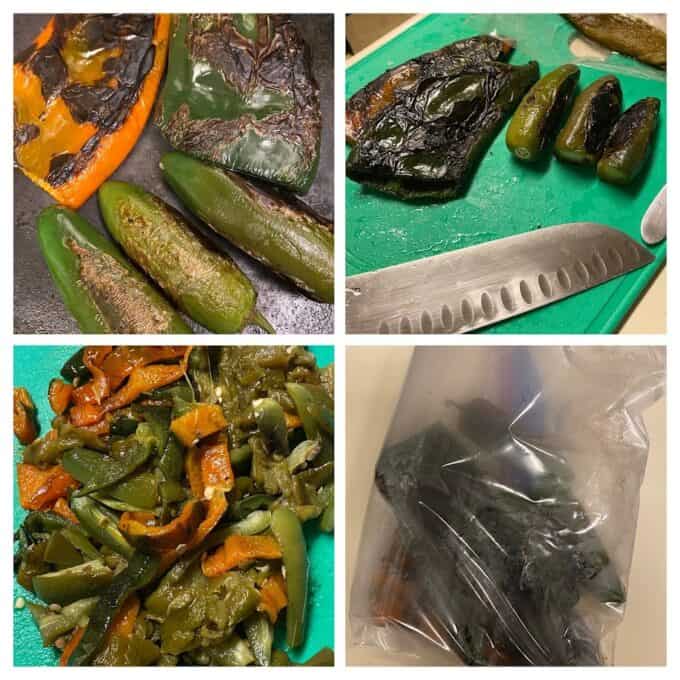 collage of roasted green chiles