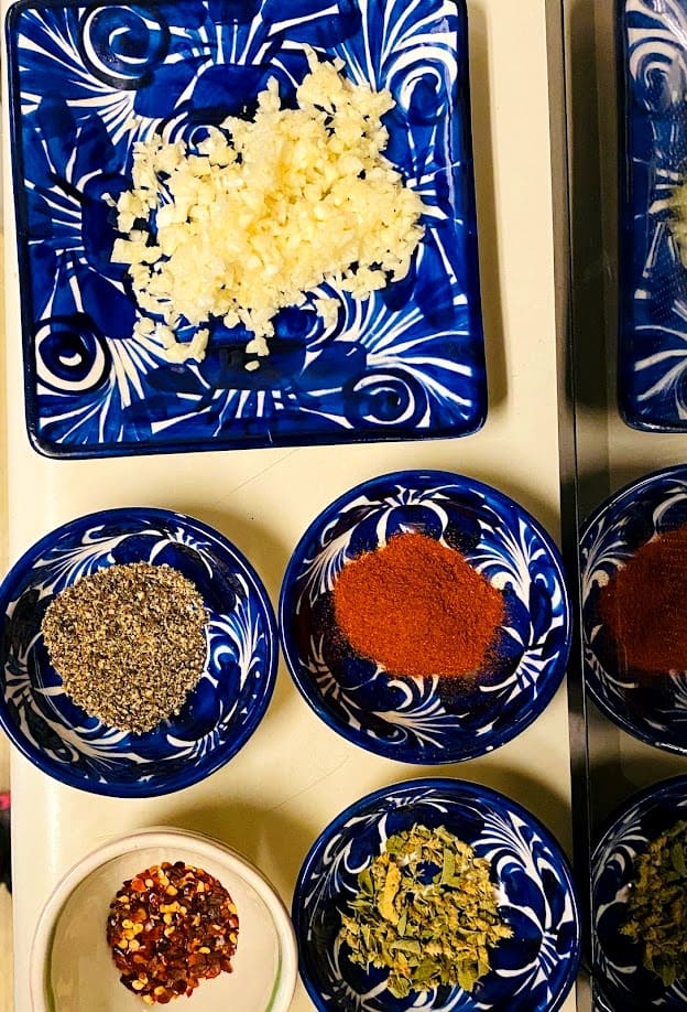 spices for recipe on individual plates