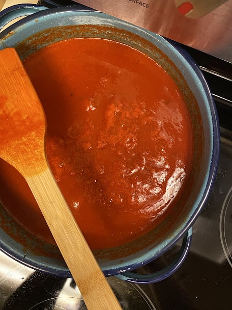 simmering enchilada sauce