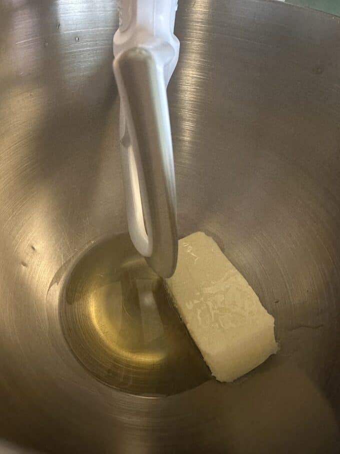 unsalted butter and oil in the stand mixer bowl