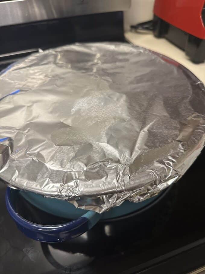 flan pan covered with foil paper