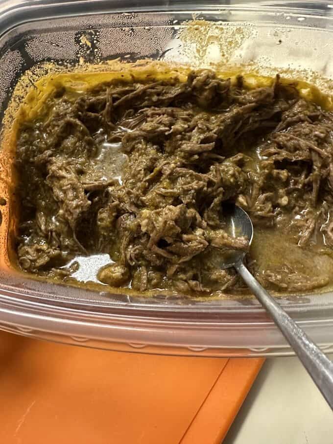 shredded beef in storage container