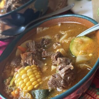 beef soup in large bowl