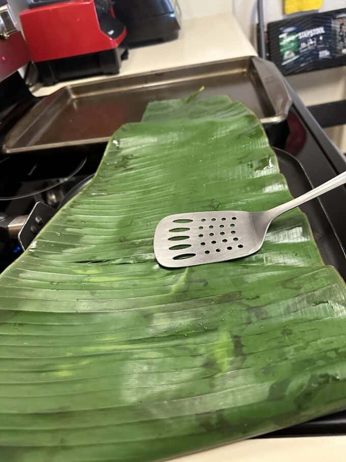 banana leaves cooking on the stove top