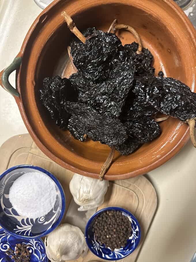 dried chile ancho in pot