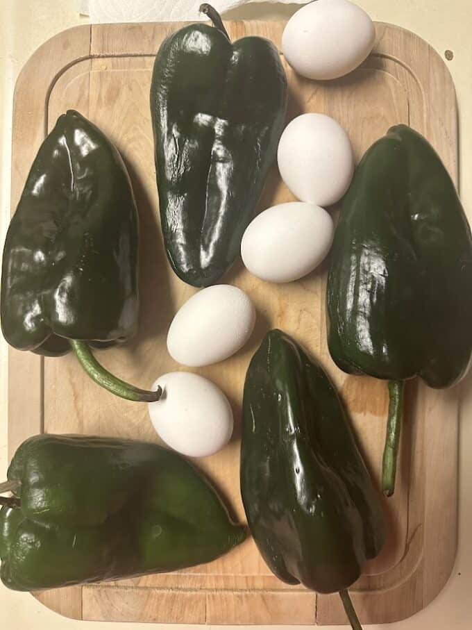 fresh poblanos and eggs on board