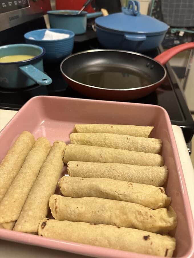 rolled taquitos ready for frying