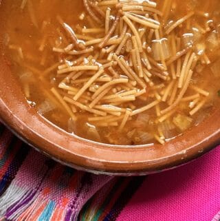 soupy fideo close up in a bowl
