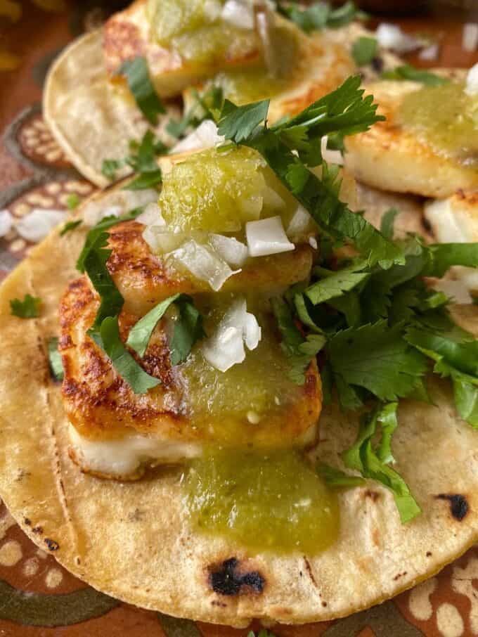 fried cheese tacos with spicy jalapeño salsa