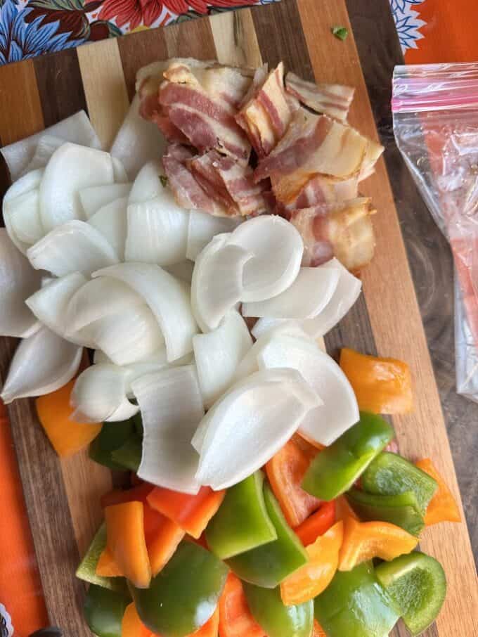 fresh ingredients and bacon for kabobs