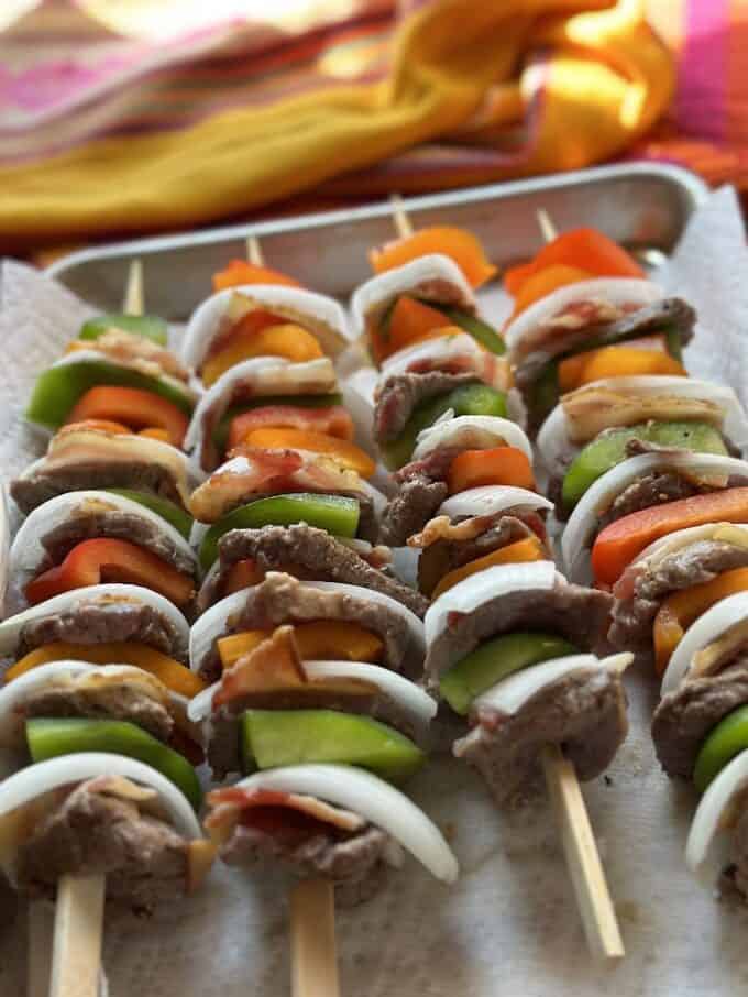 beef kabobs before grilling