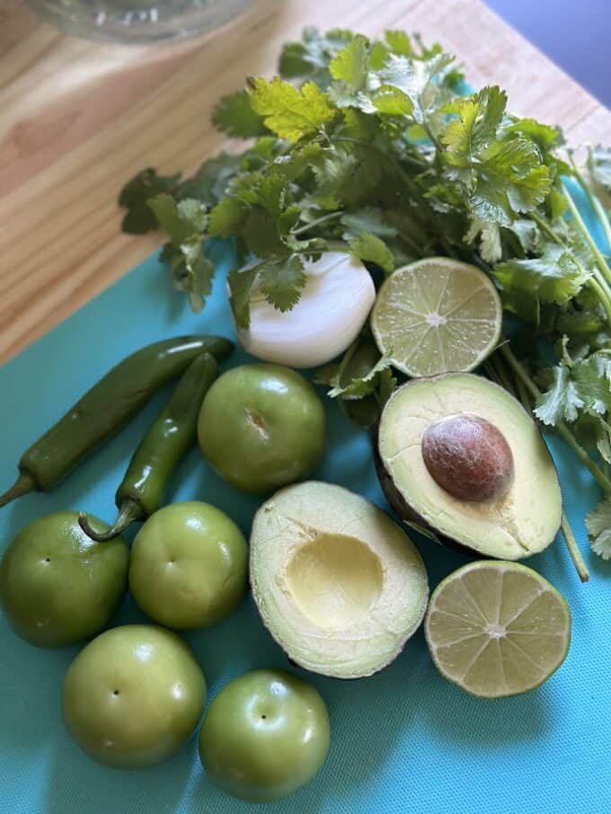 Ingredients for avocado tomatillo salsa