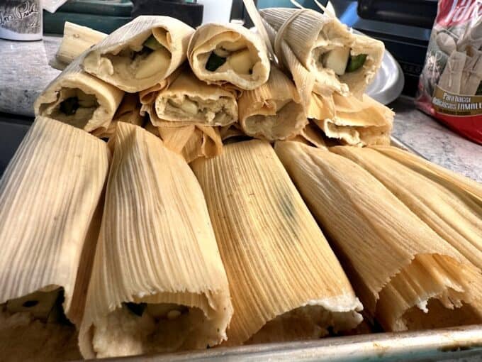 frilled tamales waiting to be steamed