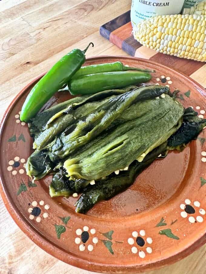 roasted poblano peppers, fresh serrano peppers