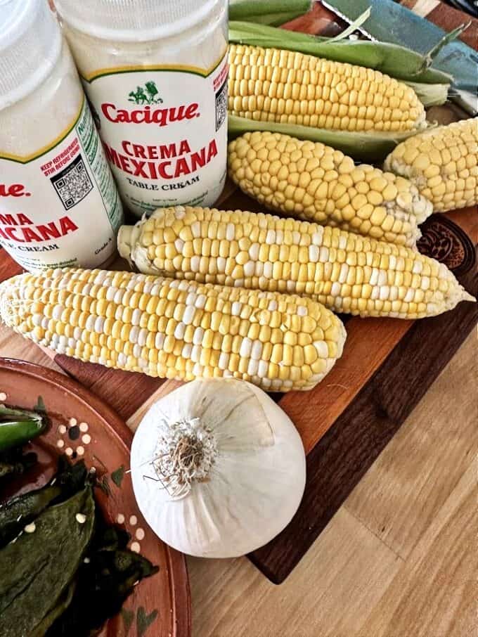fresh corn and Mexican crema