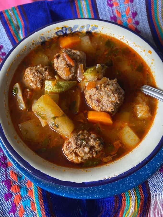 close up of chipotle meatballs soup