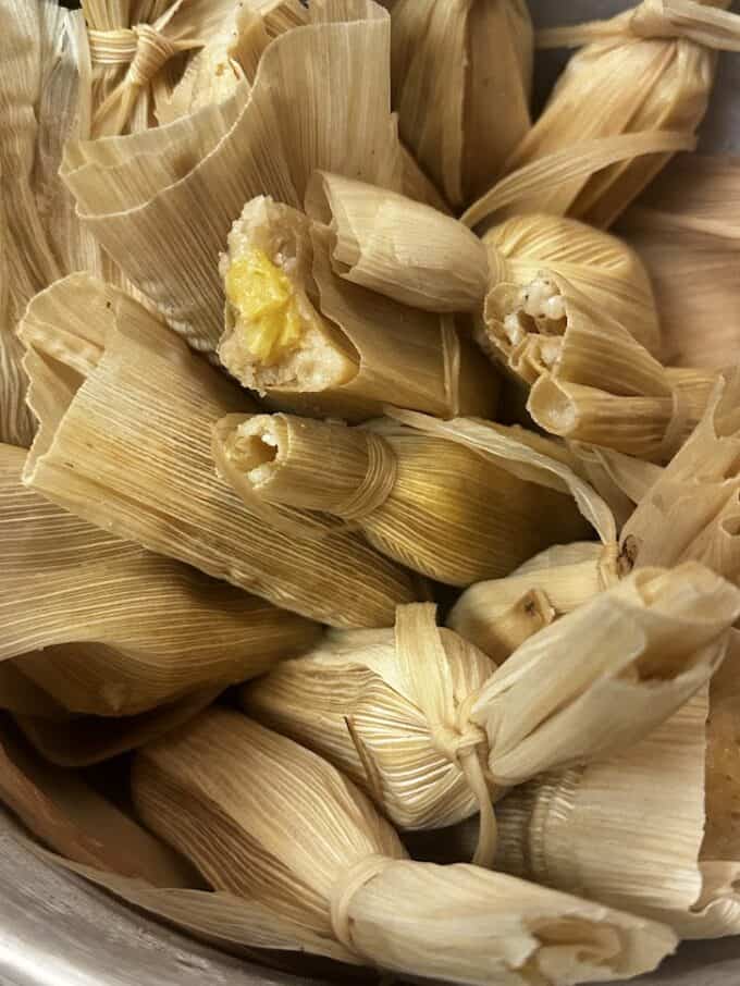 steamed sweet tamales in the pot