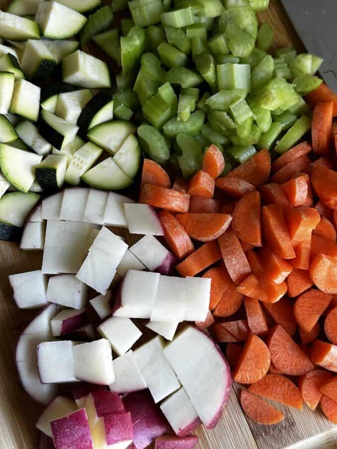 sliced vegetables ready for soup