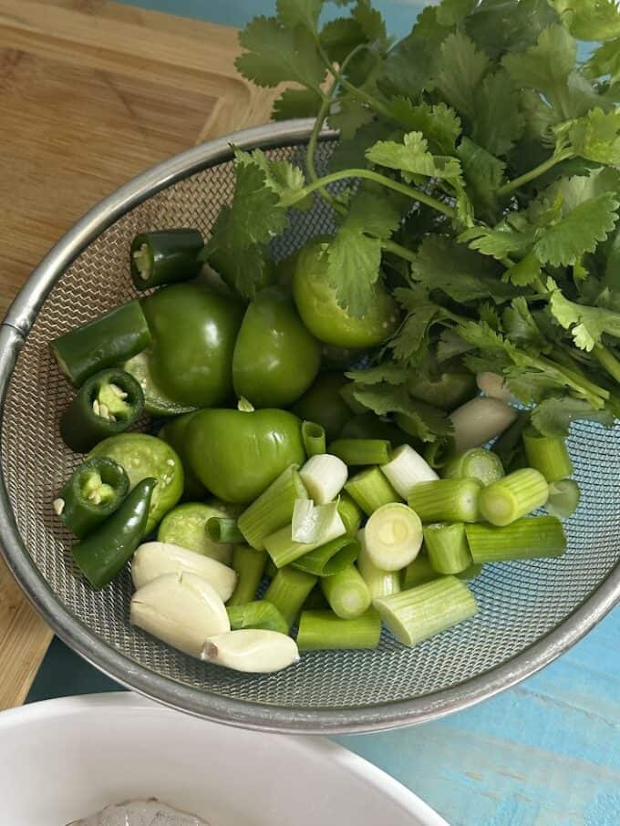 fresh ingredients for salsa verde soup base