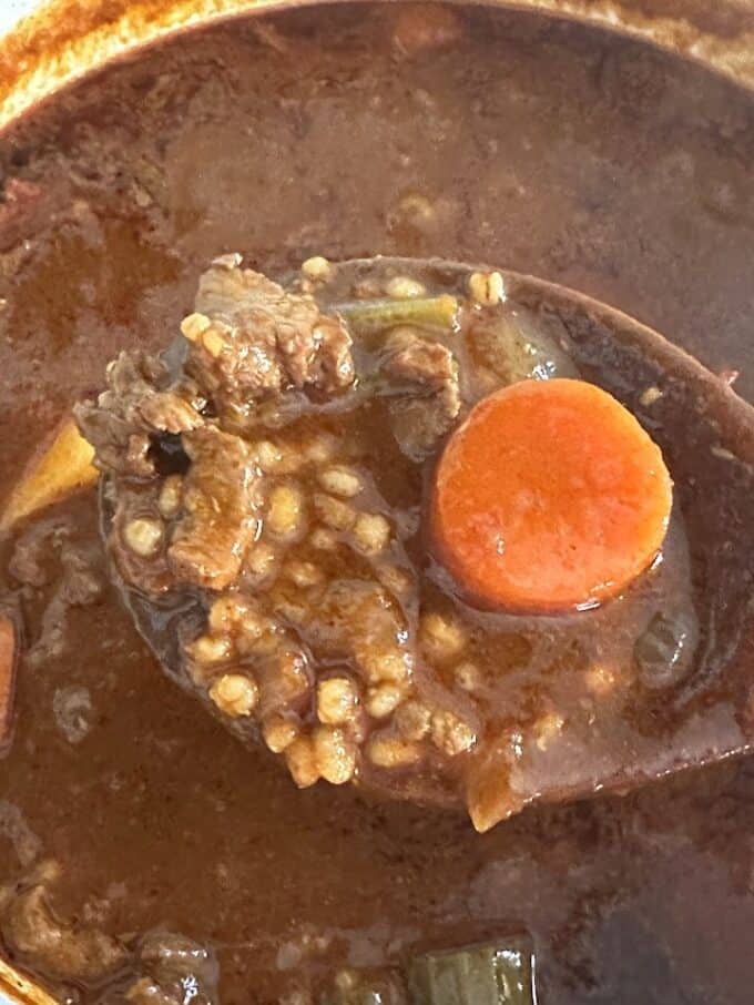 close up of the stew in the pot