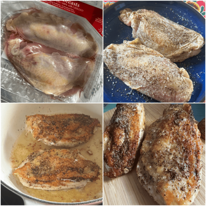 collage of chicken breast at different stages