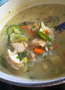 ladle of soup in pot