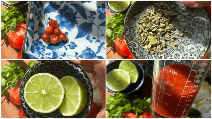 collage of ingredients for the salsa