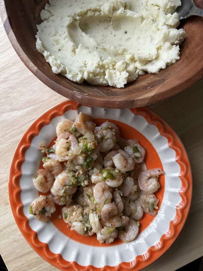 prepared shrimp and mashed potatoes