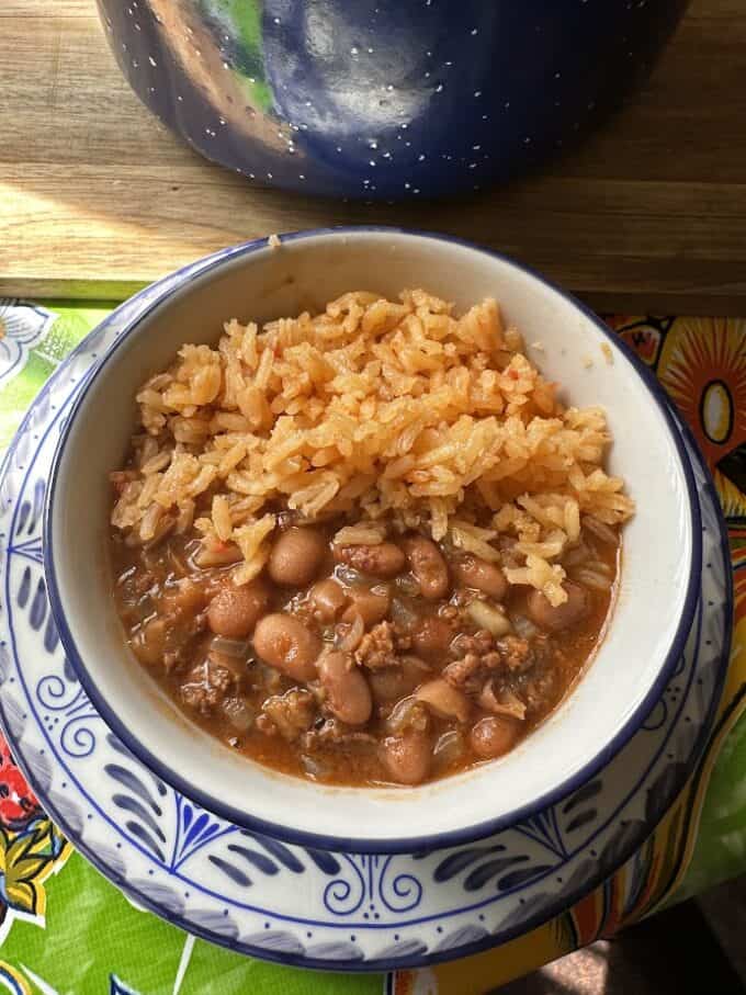 beans and rice in a bowl