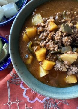 close up of picadillo in a bowl