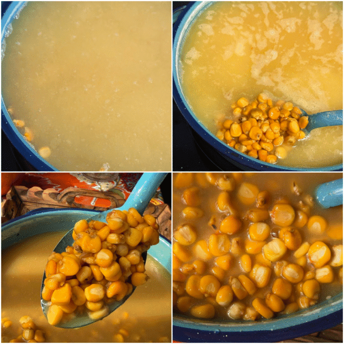 a collage of cooking the maize in the cal