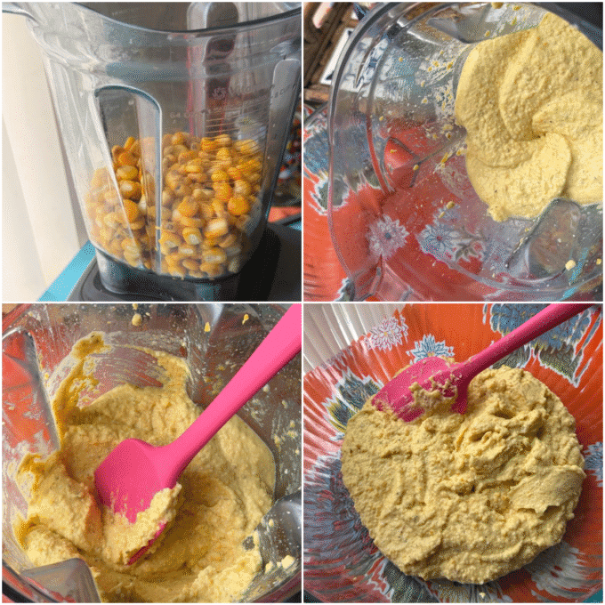 collage of grinding the maize in the blender